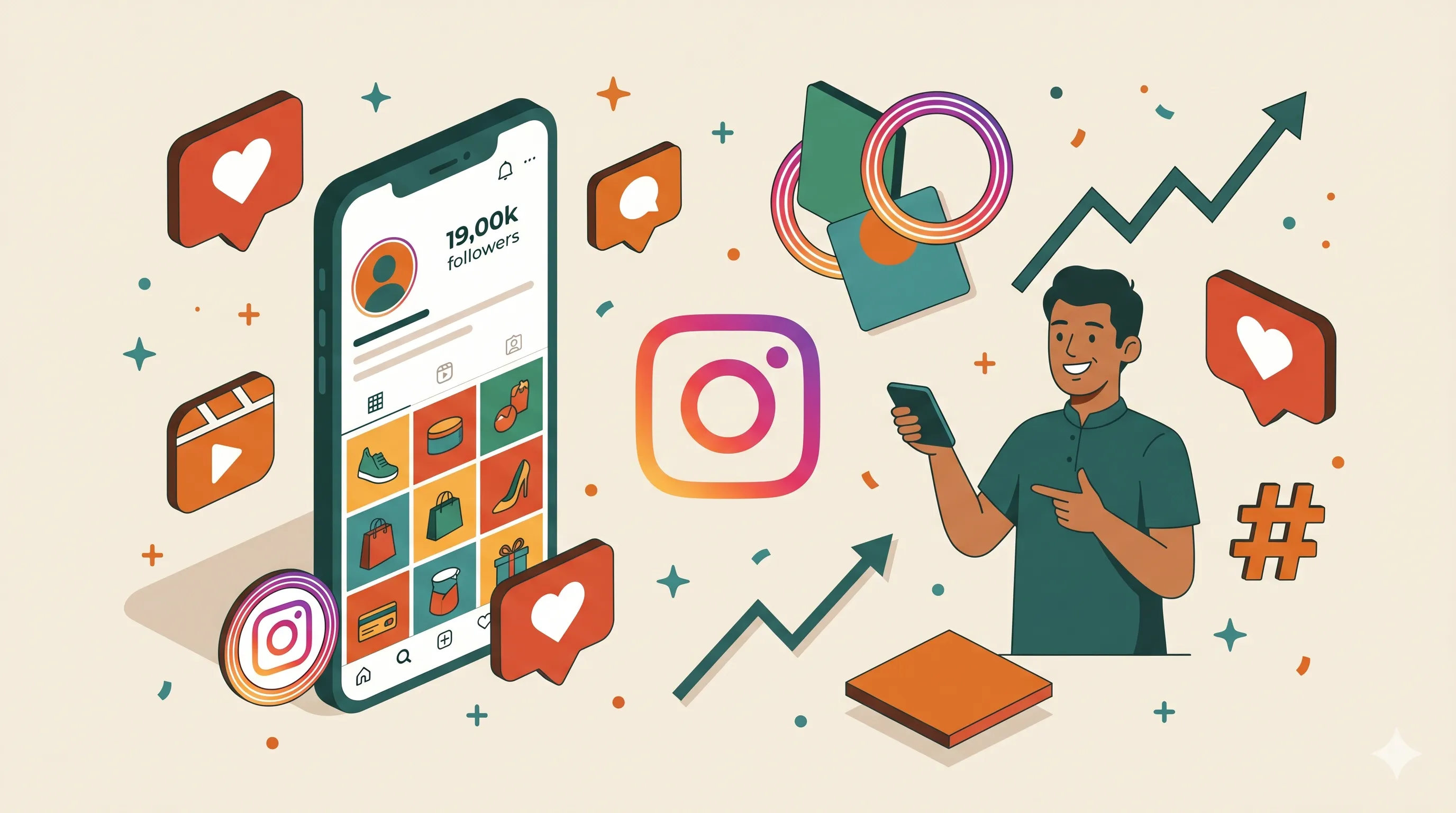 Flat vector illustration of Instagram growth strategy and reels management