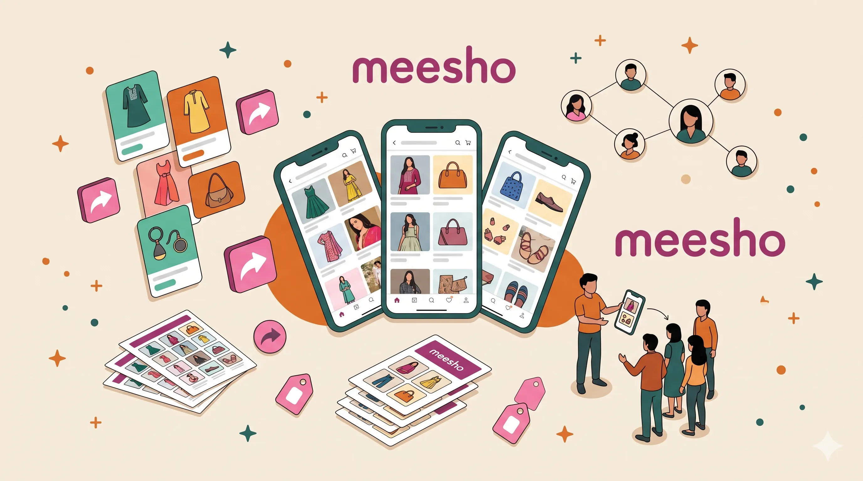 Flat vector illustration of Meesho supplier registration and catalogue setup