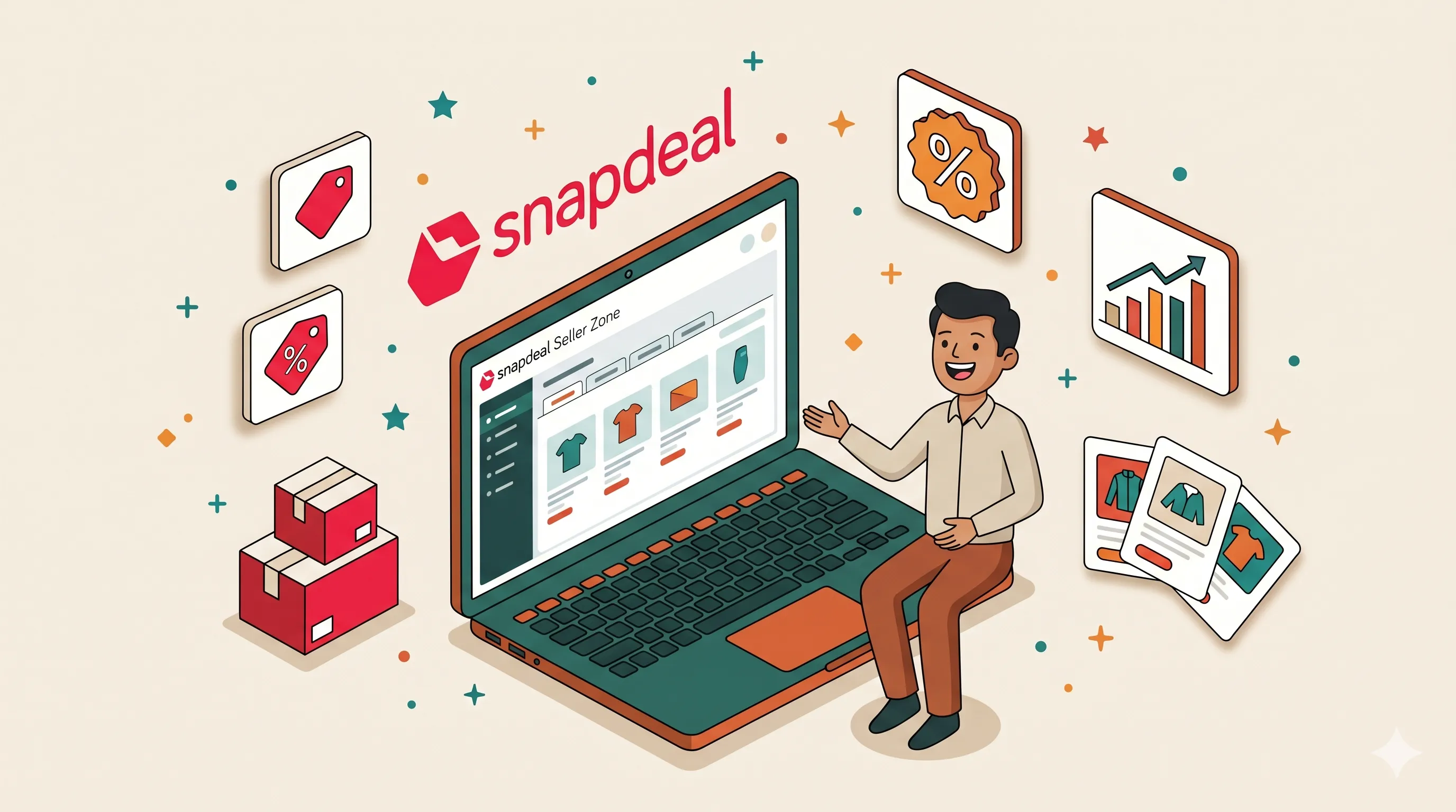 Flat vector illustration of Snapdeal seller onboarding and store setup